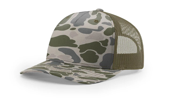 Richardson 112PFP Printed Five Panel Trucker Hat Camo Cap - 112 PFP Marsh Duck Camo/Loden