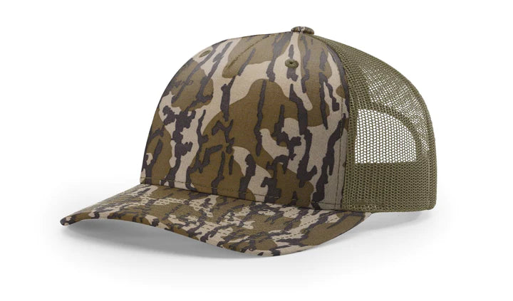 Richardson 112PFP Printed Five Panel Trucker Hat Camo Cap - 112 PFP Mossy Oak Bottomland/Loden