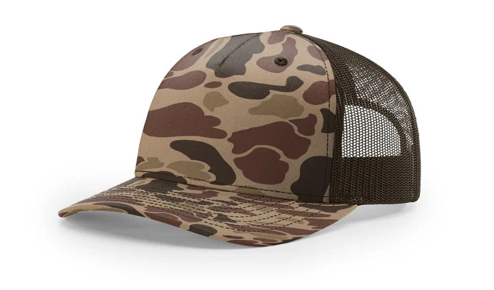 Richardson 112PFP Printed Five Panel Trucker Hat Camo Cap - 112 PFP Bark Duck Camo/Brown