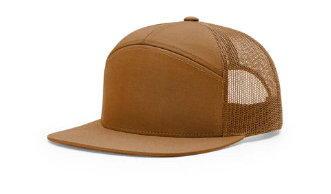 Richardson 168 7-Panel Trucker Hat, Flat Bill Snapback Carmel