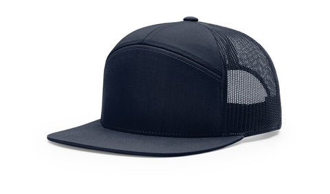 Richardson 168 7-Panel Trucker Hat, Flat Bill Snapback Navy