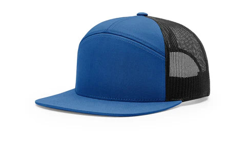 Richardson 168 7-Panel Trucker Hat, Flat Bill Snapback Royal/Black