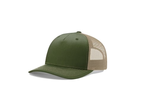 Richardson 112FP - 5-Panel Premium Trucker Snapback Hat Army Olive Green/Tan