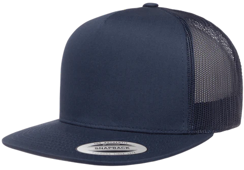 Yupoong 6006 Classic Trucker Snapback Hat, Flat Bill Hat with Mesh Back - YP Classics® Navy