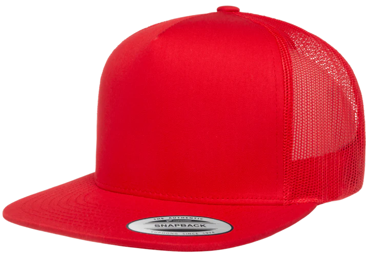 Yupoong 6006 Classic Trucker Snapback Hat, Flat Bill Hat with Mesh Back - YP Classics® Red